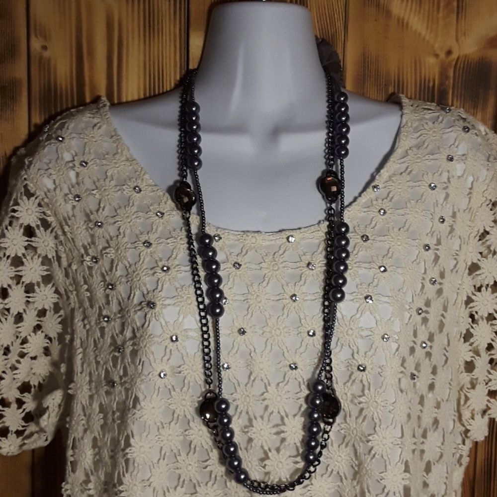 Long Metallic Gray Necklace